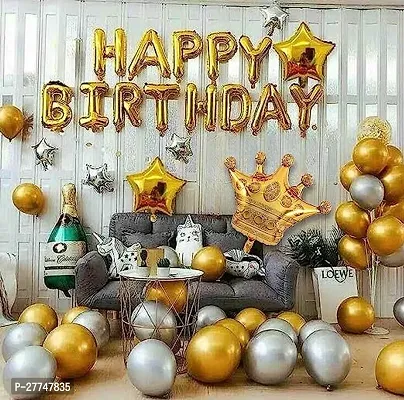 Golden Happy Birthday Decoration Kit Items 52 Pcs 1St Birthday Combo Pack-thumb0