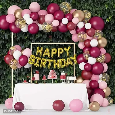 PARTY MIDLINKERZ 49 Pcs Burgundy Pink Balloons birthday decoration kit combo, Light Pink White Balloons Confetti Latex Metallic birthday balloons for decoration, birthday decoration, Baby Shower