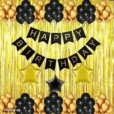 PARTY MIDLINKERZ Happy Birthday Golden  Black Balloons Party Decoration Kit items 46Pcs combo set decor for HBD (Set of 46)