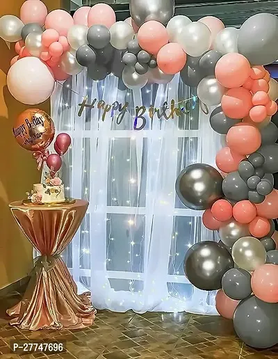 Girl Happy Birthday Balloons Decoration Kit 72 Pc With Net Curtain And Led Light-thumb0