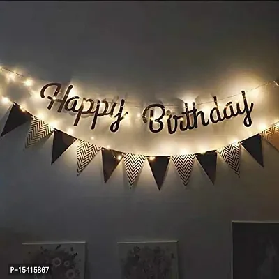 PARTY MIDLINKERZ LED Happy Birthday Banner with Flag Sign Exclusive for Kids; Boys; Girls; Adult; 30th; 40th; 50th; 60th; Quarantine Celebration; Black Gold Decor; Balloon Supplies Premium Product-thumb0