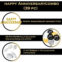 Party Midlinkerz Confetti Rubber Happy Anniversary Balloon Decoration Kit, 1 Piece of Banner, 35 HD Metallic Balloons, 1 Piece Ribbon, 1 Piece Glue Dots, 1 Piece Strap, (Gold, Silver, Black, White_Pack of 39)-thumb1