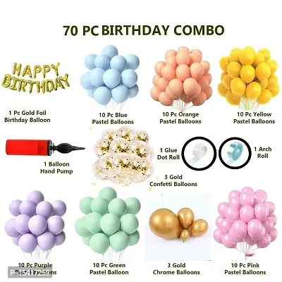 PARTY MIDLINKERZ 70 pc Blue Yellow Purple Green Pink Orange Pastel Balloons with Foil Birthday Confetti Balloons Glue Dot and Arch Roll Birthday Decoration Items-thumb2