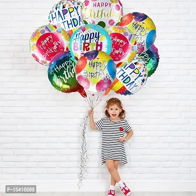 PARTY MIDLINKERZ Happy Birthday Round Foil Balloon Assorted Design Pack of 10 Pcs