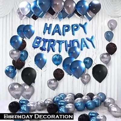 PARTY MIDLINKERZ Happy Birthday Balloons Decoration Kit 43 Pcs, 1 set of Blue 13Pcs Happy Birthday alphabet foil balloons and 30Pcs Blue, Black and Silver Metallic Balloon Set for Husband Kids Boys