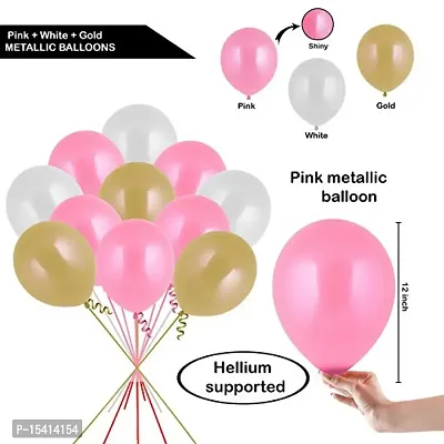 Party Midlinkerz 51Pcs Pink, White And Gold Metallic Balloons For Kids Girls Women Birthday,Baby Shower First,2nd Years Decorations Balloons Combo Kit Exclusive Decoration Set Packet-thumb2