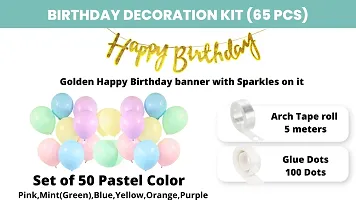 65 Pcs Pastel Happy Birthday Decoration Sparkle Golden Happy Birthday Banner Pastel Balloons Glue Dots Arch Tape For Balloons-thumb1