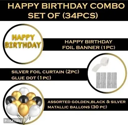 PARTY MIDLINKERZ Solid Happy Birthday Balloons Decoration Kit 34 Pcs, 1 set of Golden 13Pcs (10 Gold, 10 Black  10 Silver)-thumb2