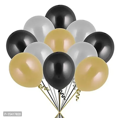 Party Midlinkerz 100Pcs Golden, Silver And Black Metallic Balloons For Kids Girls Women Birthday,Baby Shower First,2nd Years Decorations Balloons Combo Kit Exclusive Decoration Set Packet