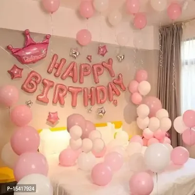 PARTY MIDLINKERZ Solid Happy Birthday Balloons Party Decoration Kit items 36Pcs combo set decor for HBD Letter Balloon (Pink, White, Pack of 36)