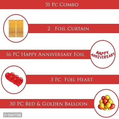 PARTY MIDLINKERZ Happy Anniversary Balloon Banner,Valentines Day/Wedding Anniversary Party Decorations (2 Foil Curtain , 16 pc Happy Anniversary Foil , 3 PC Foil Heart , 30 pc Red  Golden Ballon )-thumb2