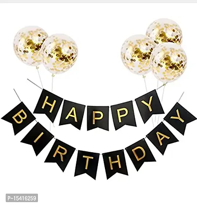 Party Midlinkerz Happy Birthday Banner, Black  Confetti Balloons, 12 inch, Golden, Combo (Pack of 2)-thumb0