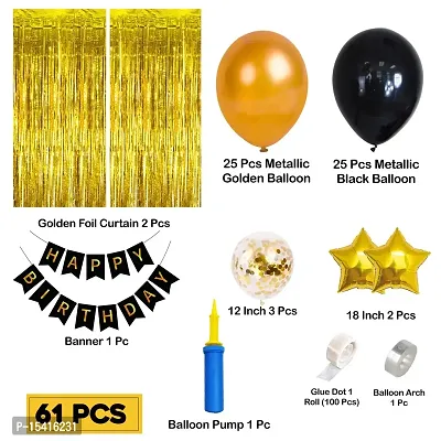 PARTY MIDLINKERZ Happy Birthday Decoration Items For Husband Kit Combo Set - 61Pcs Birthday Banner Golden Foil Curtain Metallic Rubber Confetti  Star Balloons With Balloon Pump  Glue Dot-thumb2