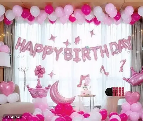 PARTY MIDLINKERZ Solid Happy Birthday Balloons Decoration Kit 59 Pcs, 1 set of Pink 13Pcs Happy Birthday alphabet foil balloons and 45Pcs Pink-thumb0