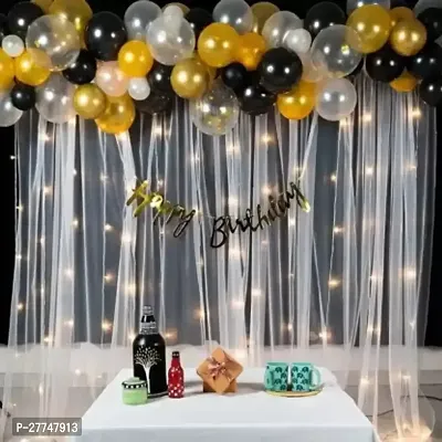 Net Happy Birthday Decoration Kit Combo - 71 Pcs With Led Light And Net Curtain-thumb0