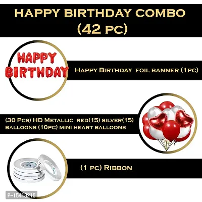 Party Midlinkerz Plain Rubber Happy Birthday Balloons Decoration Kit, Combo (Pack of 42_Red  Silver)-thumb2