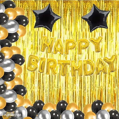 PARTY MIDLINKERZ Happy Birthday Balloon Banner, Anniversary Party Decorations ( 48 Pcs Combo, 10 silver Balloon, 10 Golden Balloon, 10 Black, )