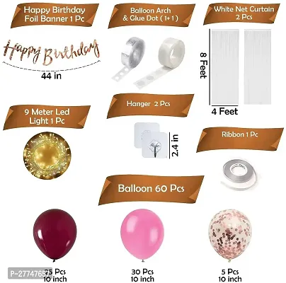 Burgundy Birthday Decoration Items Kit Combo With Led Light And White Curtain-thumb2