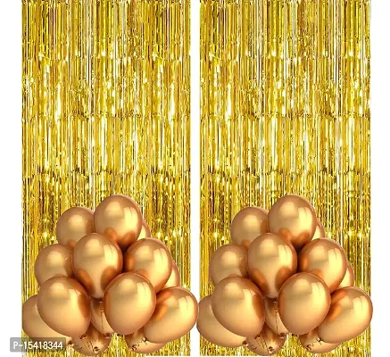 PARTY MIDLINKERZ 62pcs Combo of Golden Foil Curtain 2 PC and 60 Gold Metallic Balloons Birthday Supplies/Anniversary Decoration