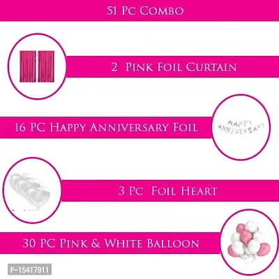 PARTY MIDLINKERZ Happy Anniversary Balloon Banner,Valentines Day (2 Pink Foil Curtain , 16 pc Happy Anniversary Foil , 3 PC Foil Heart , 30 pc Pink  White Ballon )-thumb2