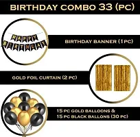 PARTY MIDLINKERZ Happy Birthday Balloons Decoration Kit 33 Pcs, 1 set of Happy Birthday banner and 30Pcs Golden and Black Metallic Balloons Set with-thumb1