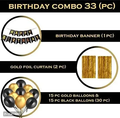 PARTY MIDLINKERZ Happy Birthday Balloons Decoration Kit 33 Pcs, 1 set of Happy Birthday banner and 30Pcs Golden and Black Metallic Balloons Set with-thumb2