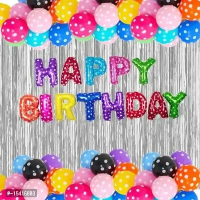 PARTY MIDLINKERZ Solid Happy Birthday Balloons Decoration Kit 66 Pcs, 1 set of Multicolor 13Pcs Happy Birthday alphabet foil balloons and 50Pcs-thumb0