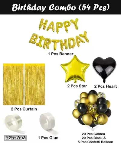 Golden Happy Birthday Decoration Kit Combo 54 Pcs For Birthday Decor Combo Pack-thumb2