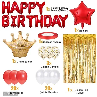 Golden And Red Happy Birthday Decoration Combo Kit With Banner Balloons Foil Curtain Crown Foil 48Pcs For Birthday Decoration Boys Kids Girl Husband Wife Girl Friend Adult-thumb2