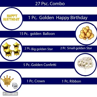 PARTY MIDLINKERZ Happy Birthday Balloon Banner,Valentines Day Party Decorations ( 27 Pcs Combo, 15 Golden Balloon,2 Big Golden Star, 2 mall Golden Star, 1 HBD,)-thumb2