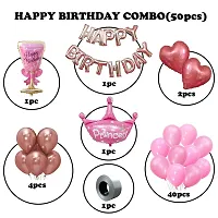 PARTY MIDLINKERZ Birthday Decoration For Girls - 50 Items Combo Kit - Rose Gold Foil Balloon, Metallic and Chrome Balloon, Pink Heart, Ribbon For Birthday Balloons for Girls, Wife - Room Decorations-thumb1