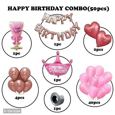 PARTY MIDLINKERZ Birthday Decoration For Girls - 50 Items Combo Kit - Rose Gold Foil Balloon, Metallic and Chrome Balloon, Pink Heart, Ribbon For Birthday Balloons for Girls, Wife - Room Decorations-thumb2