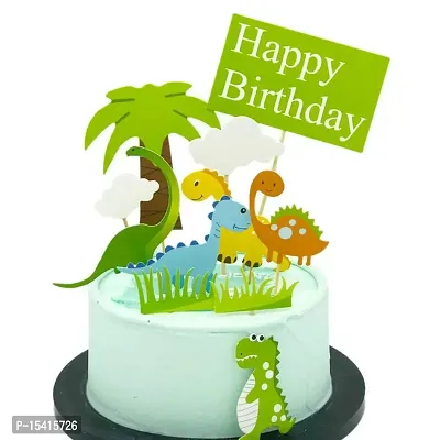 PARTY MIDLINKERZ Dinosaur Theme Happy Birthday Cake Toppers Set 11Pcs for Boys,Kids Parties/1st, First Bday Decorations/Girls, Toddlers, Babies Birth Day Cake Decor Items