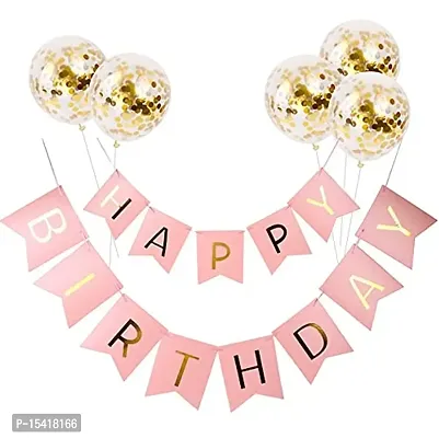 Party Midlinkerz Happy Birthday Banner, Pink  Confetti Balloons, 12 inch, Golden, Combo (Pack of 2)-thumb2