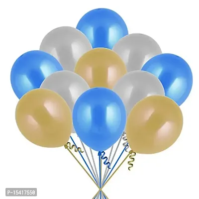 Party Midlinkerz 100Pcs Golden, Silver And Blue Metallic Balloons For Kids Girls Women Birthday,Baby Shower First,2nd Years Decorations Balloons Combo Kit Exclusive Decoration Set Packet