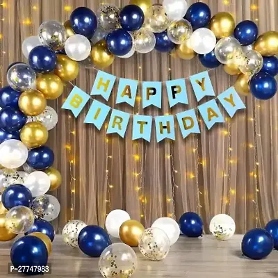 Net Happy Birthday Decoration Kit Combo - 41 Pcs With Led Light And Net Curtain-thumb0