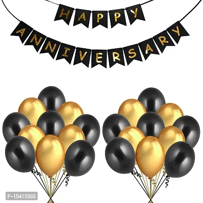 Party Midlinkerz Plain Rubber Happy Birthday Balloons Decoration Kit (Happy Birthday039_Combo, Pack of 51, Golden  Black)
