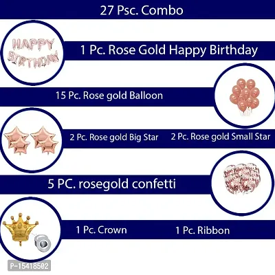 PARTY MIDLINKERZ Happy Birthday Balloon Banner,Valentines Day/Wedding Anniversary Party Decorations ( 27 Pcs Combo, 15 Rose Pink Balloon, 13 HBD, 1 Ribbon, Star 4)-thumb2