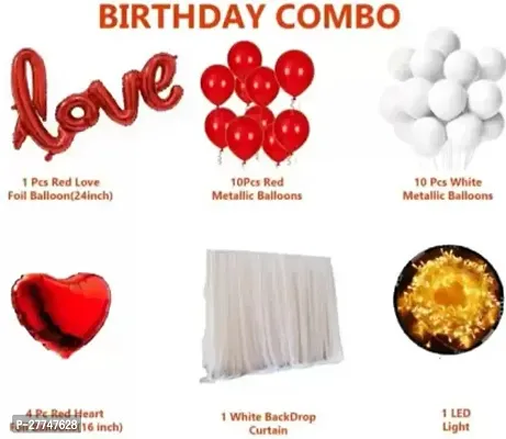 Love Happy Birthday Decoration Kit Combo - 28 Pcs With Led Light And Net Curtain-thumb2