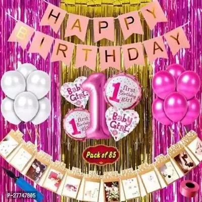 Girl First Happy Birthday Decoration Kit Combo - 85 Pcs For Birthday Decor