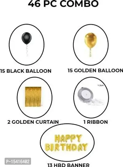 PARTY MIDLINKERZ Birthday Kit, 46 Pcs Combo Birthday Decor Kit with Metallic Balloons  Curtains (Set of 46)-thumb2