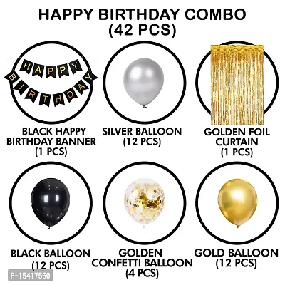 Happy Birthday Decoration Kit Combo 42Pcs Metallic Rubber Confetti With Birthday Bunting Golden Foil Curtain Happy Birthday Decorations Items Set-thumb2