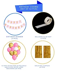 Party Midlinkerz Solid Happy Birthday Balloons Decoration Kit (Happy Birthday Banner, 1 Set of 13 Letters, Pink) (Foil Curtains - 2 Pieces, Golden) (HD Metallic Balloons - 30 Pieces, Pink, White  Gold) (Glue Dot Roll - 1 Piece, White) Combo (Pack of 34)-thumb1