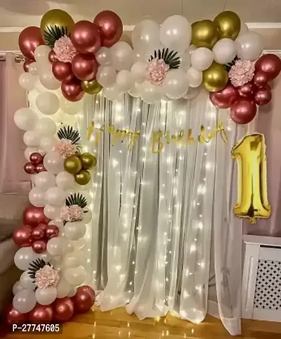 Girls 1St First Happy Birthday Decoration Kit 69 Pc With Net Curtain  Led Light-thumb0