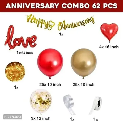 Red Anniversary Decoration Kit Combo - 63 Pcs For Anniversary Combo Pack-thumb2