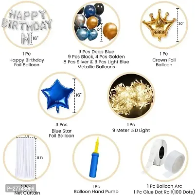 Net Happy Birthday Decoration Kit Combo - 51 Pcs With Net Curtain And Led Light-thumb2