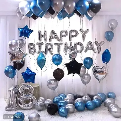 Party Midlinkerz Solid Happy Birthday Balloons Decoration Kit, Balloons - 18 Pieces, Silver, Blue  Black