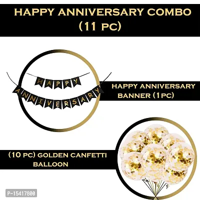 Party Midlinkerz Confetti Rubber Happy Anniversary Balloon, Golden Confetti  Banner, Black Decoration Kit, Combo (Pack of 2)-thumb2