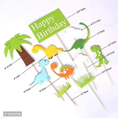 PARTY MIDLINKERZ Dinosaur Theme Happy Birthday Cake Toppers Set 11Pcs for Boys,Kids Parties/1st, First Bday Decorations/Girls, Toddlers, Babies Birth Day Cake Decor Items-thumb2