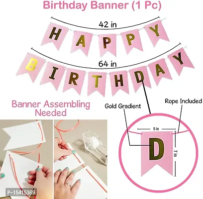 PARTY MIDLINKERZ 33Pcs PinkGolden and White Birthday Balloons Combo for Kids Or Birthday Decoration Items for Girlswith Pink banner 30 metallic balloons and Gold curtains (Set of 33). material Paper-thumb3